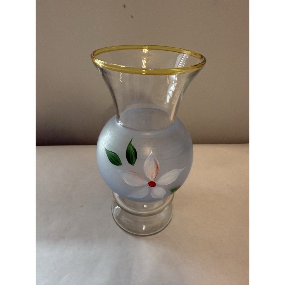 Bartlett‎ Collins Mini Bud Vase 6" Hand Painted Clear-Frosted Glass Vintage